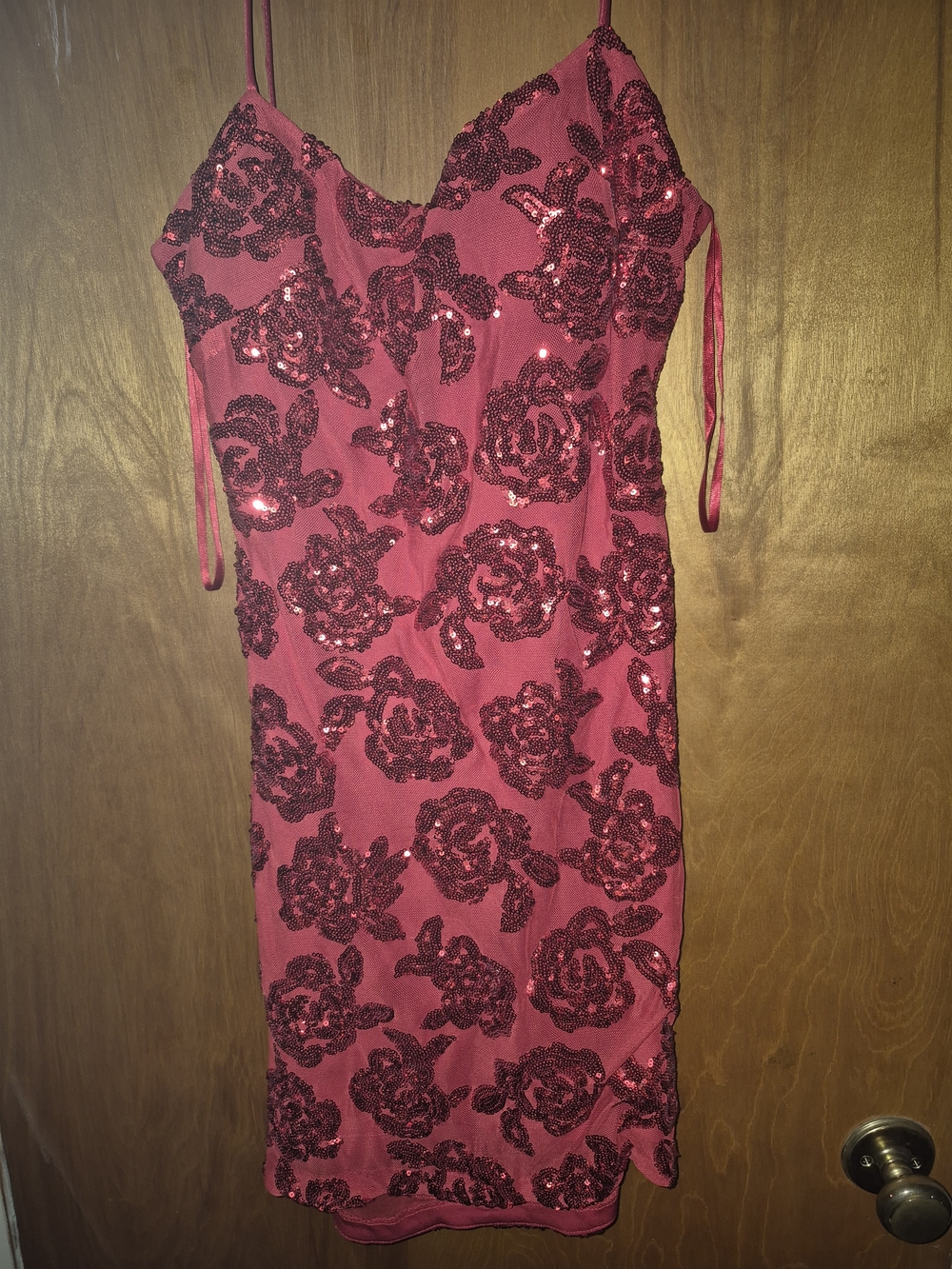 BLONDIE NITES Red Sequin Floral Slip Mini Dress - Women's Party Dress
